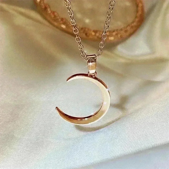 New 14k Gold Plated Sterling Silver Half Moon Necklace - Picture 2 of 5